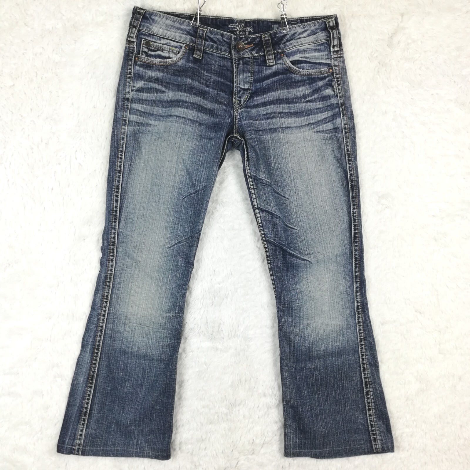 Silver Jeans Womens Twisted Flare Boot Cut Denim Blue Stone Wash Short 30