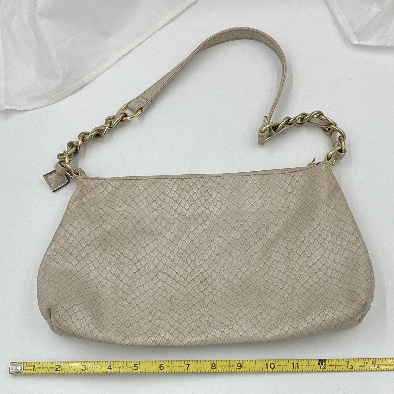 Sofia Vergara Women’s Beige Snake Print Small Shoulder Bag, Gold Chain, Zip