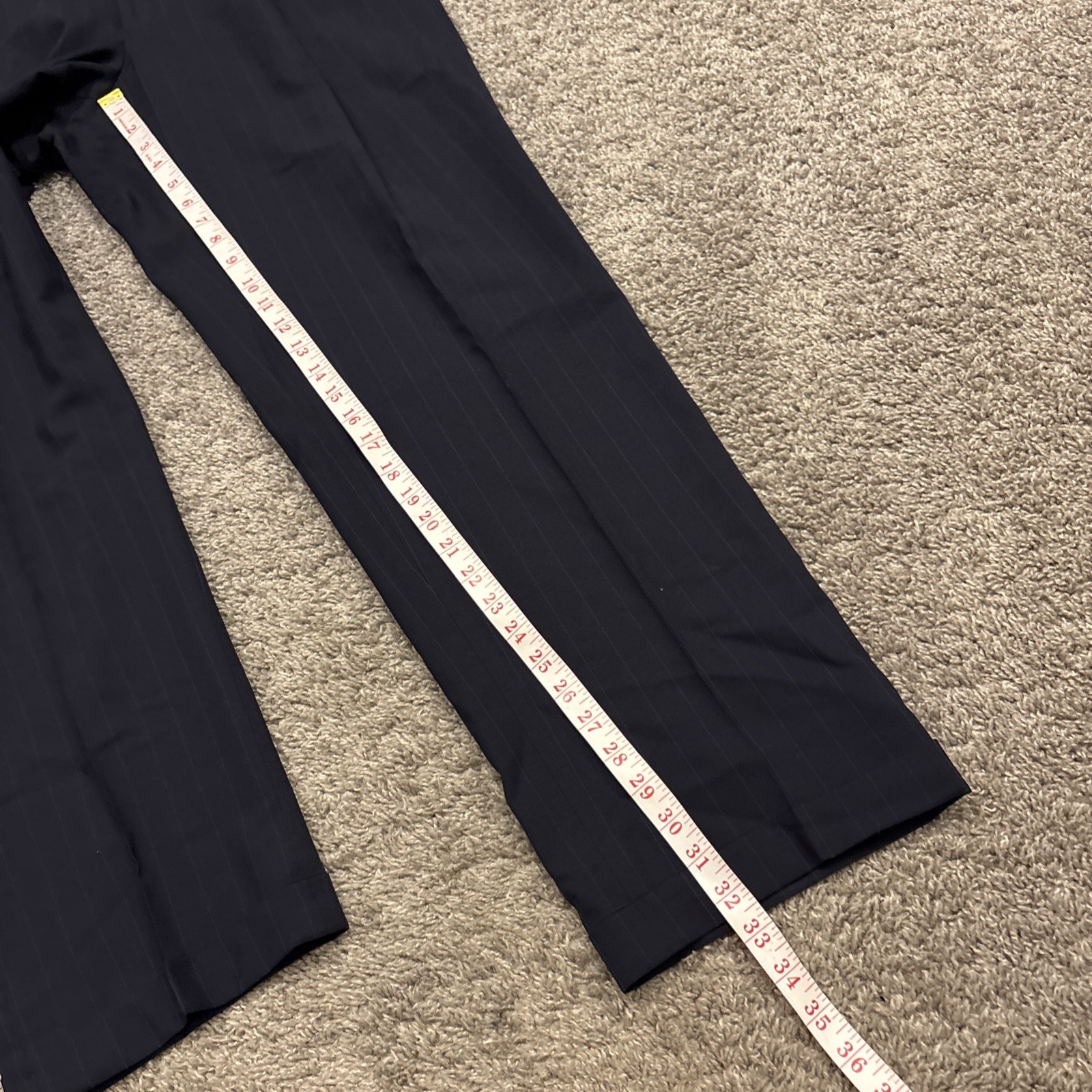 Tom James Mens 42R Pinstripe 2 Piece Suit Blue Corporate Image Pleated 36×32