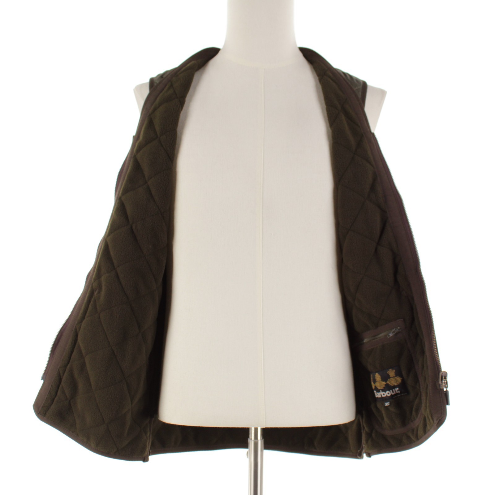 Barbour NWT 100% Polyamide Polar Quilt Waistcoat Size XS In Solid Greenish Brown