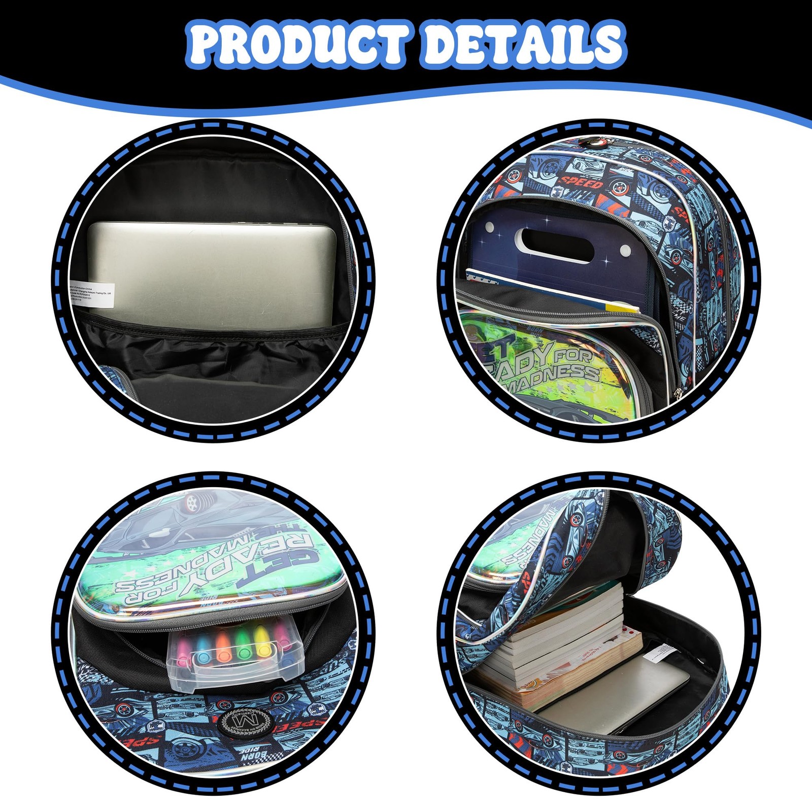 Backpack with Wheels for Boys Kids Rolling 16.5*11.8*7.9in, Black Gray Car-5