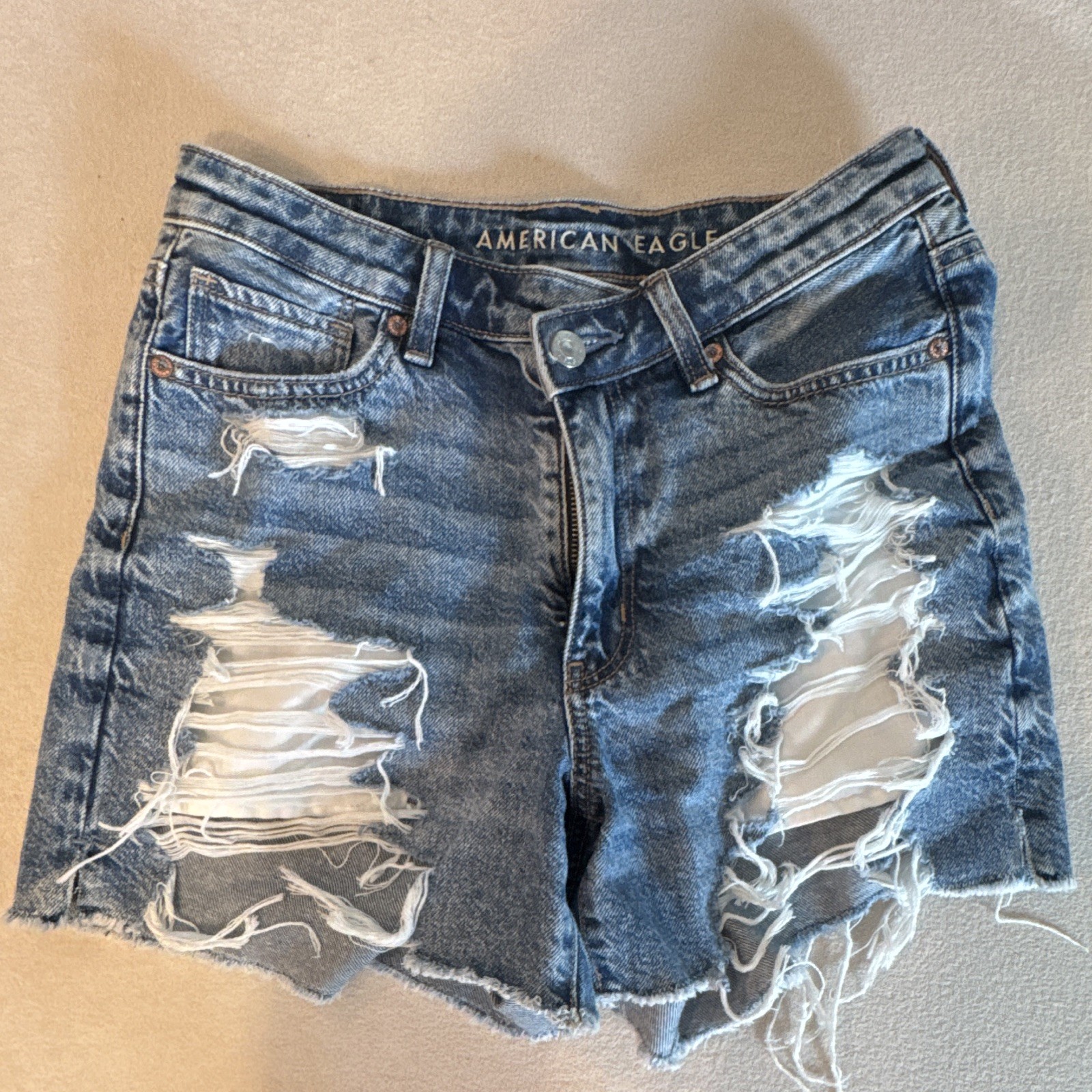 American Eagle Outfitters Women’s Blue Distressed Denim Cut-Off Shorts 4