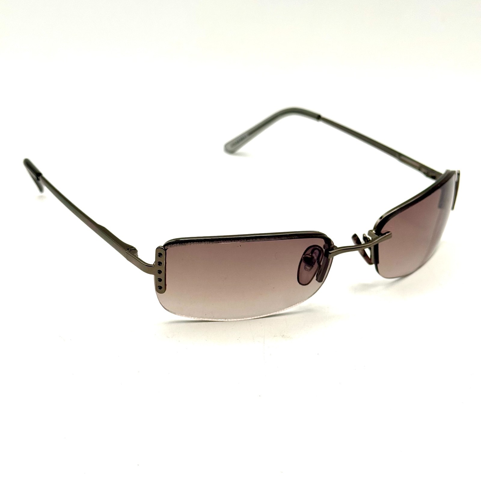 Fashion Rimless Oval Sunglasses Grey Metal Designer Frame Gradient Lens 90’s Y2k
