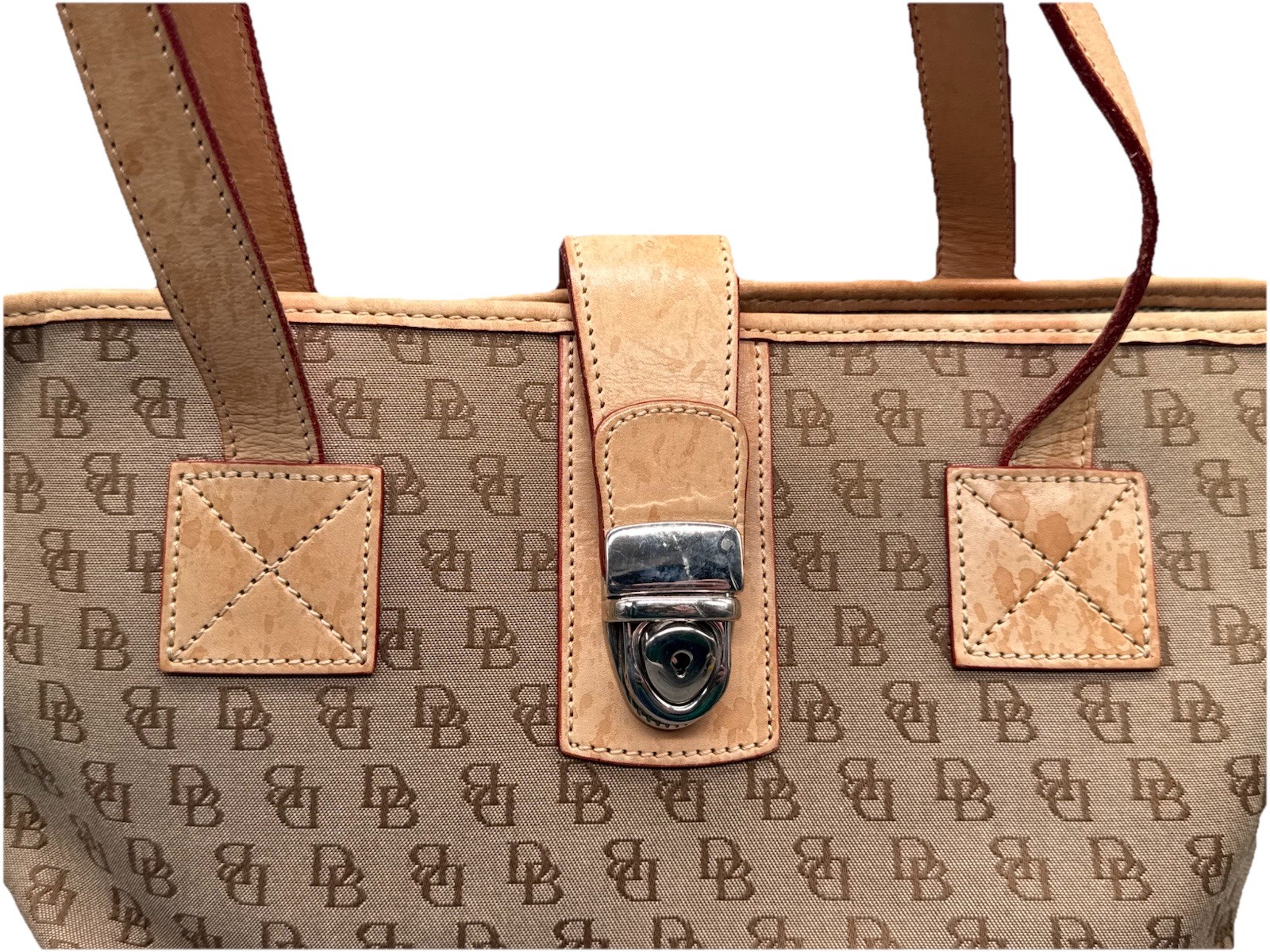 Dooney & Bourke Signature DB Tan Brown Shoulder Purse Tote Bag Handbag