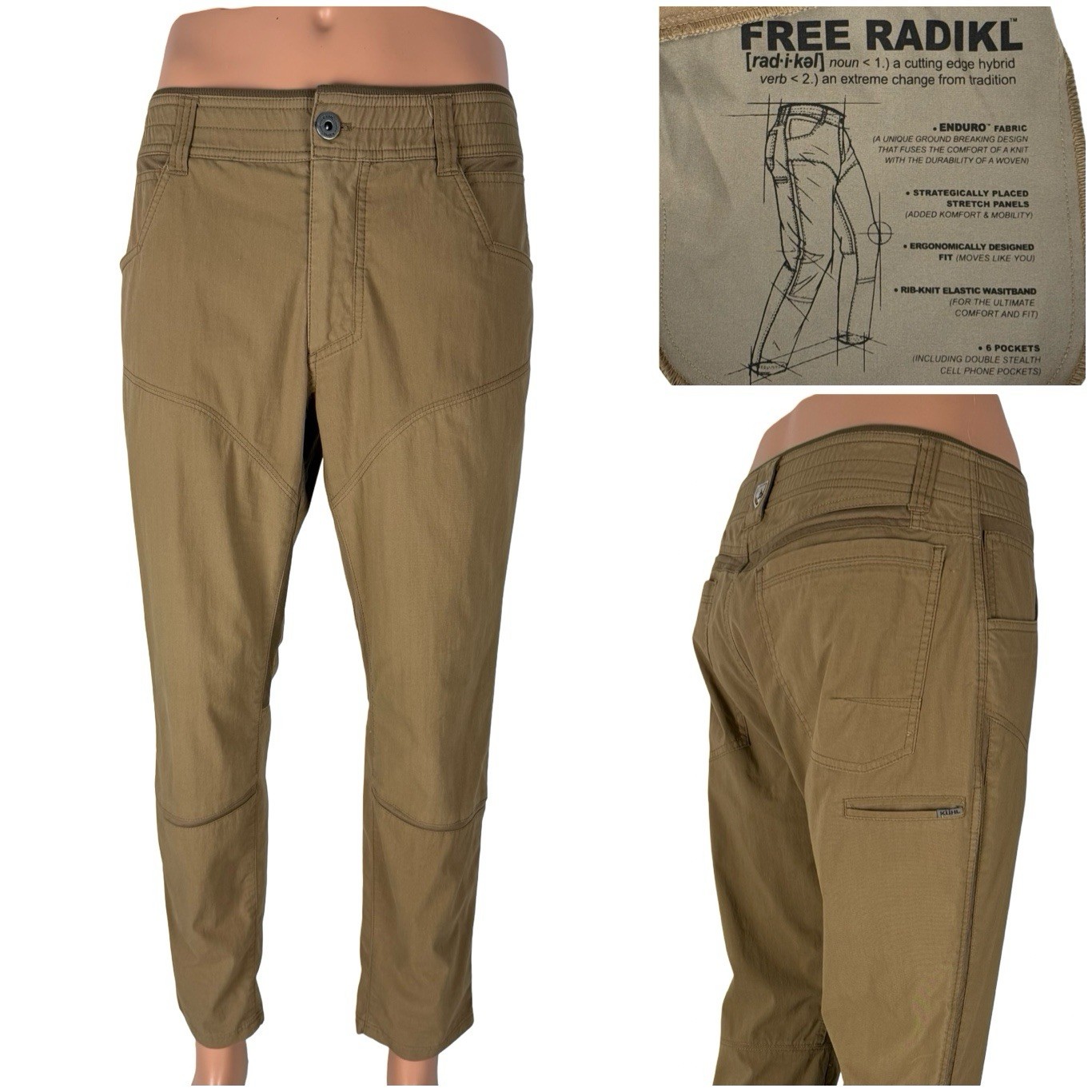 Kuhl Mens 32 X 30 Radikl Free Pants Chino Outdoor Hiking Cargo Stretch Brown EUC