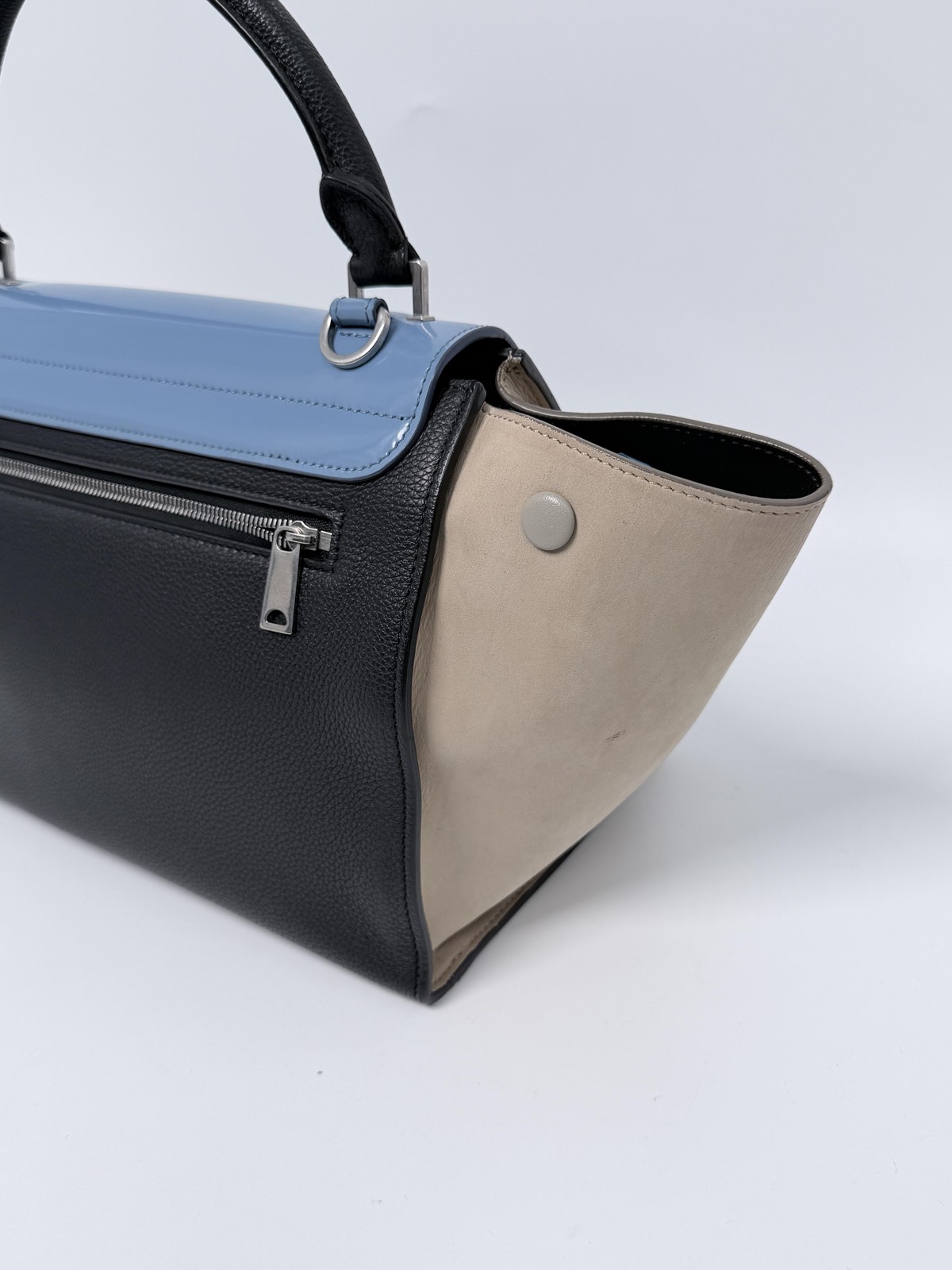 CELINE Trapeze Colorblock Handle Handbag Shoulder Bag Blue Black Beige P004CE
