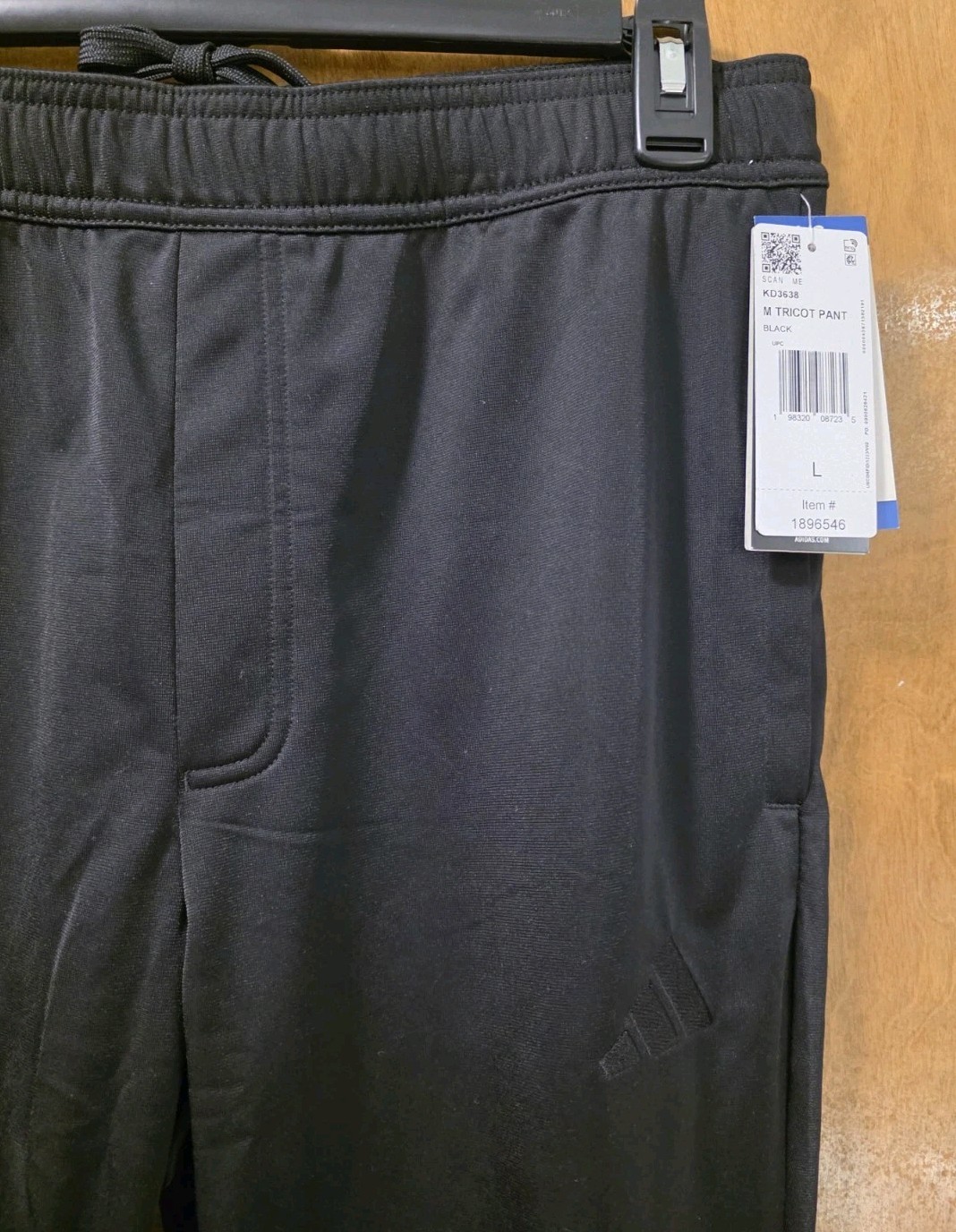 ADIDAS Tricot Men’s Size Large Black/Black Stitched Logo 12″ Leg Zip Track Pants