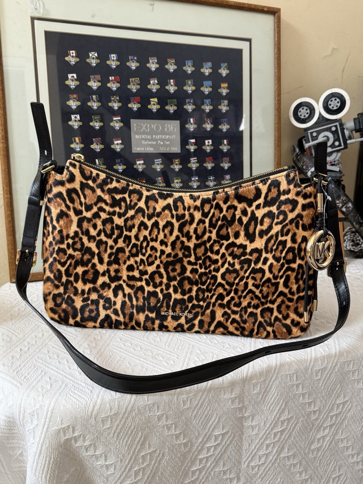 MICHAEL MICHAEL KORS Nolita Medium Leopard Print Calf Hair Shoulder Bag