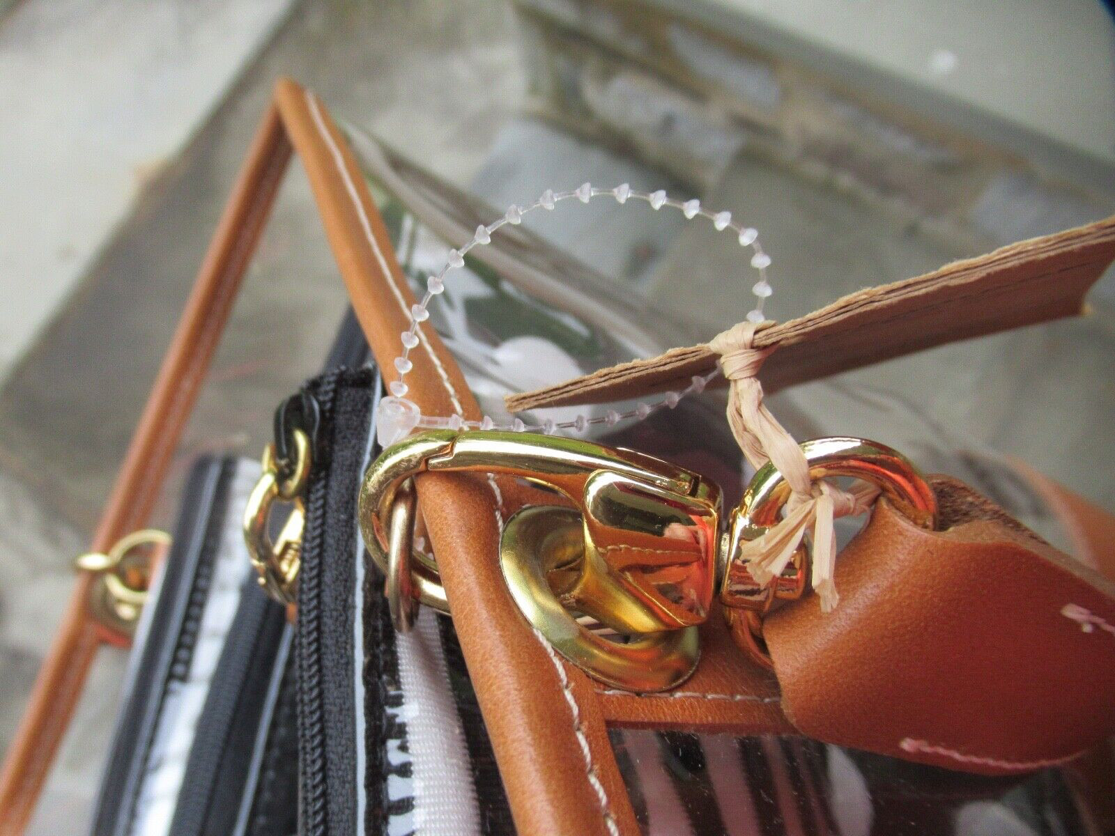 NWT Clever Carriage Co. Large Clear Tote/ Leather Trim/ Striped/ Polka Dot Bags