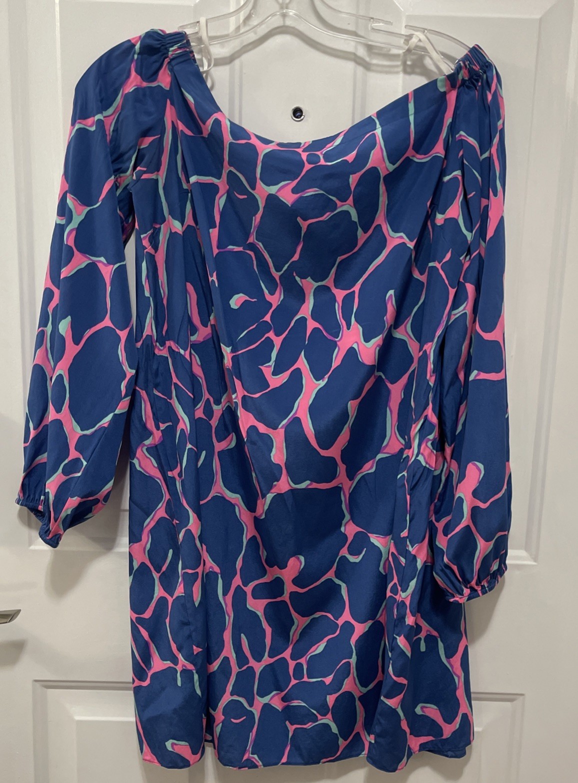 Lilly Pulitzer Broken Shaker Adura Silk Mini Dress Abstract Tiki Blue Pink Xl