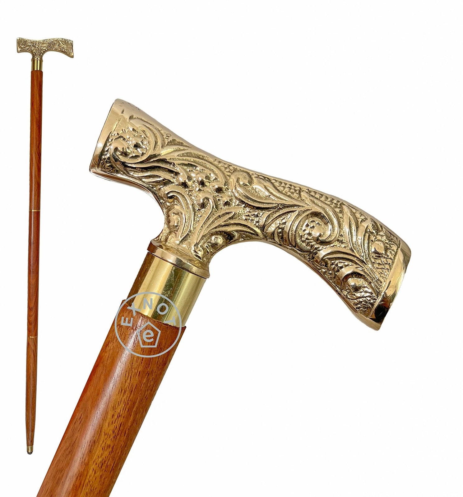 Antique Brass Walking Stick Deluxe Walking Cane Beautiful Brass Golden Handle…