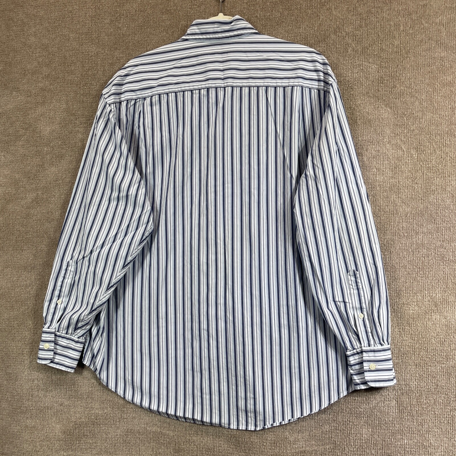 Nautica Shirt Mens Large Blue Stripe Button Up Dress Two Ply Cotton Preppy