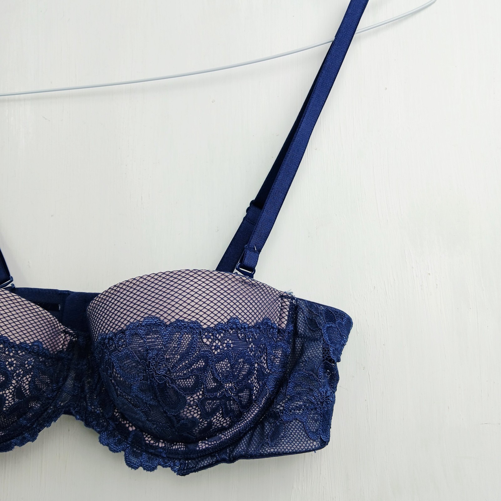 Maidenform Blue Bra 34A Underwire Lace Pushup Multiway Straps SE1102