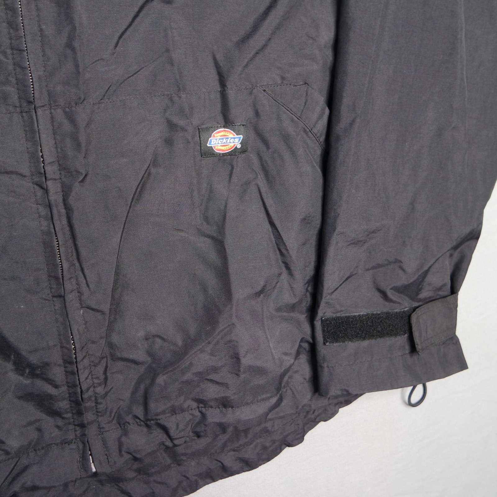 Vtg Y2K Dickies Windbreaker Work Jacket Black Zip Reflective Mens Large Patch