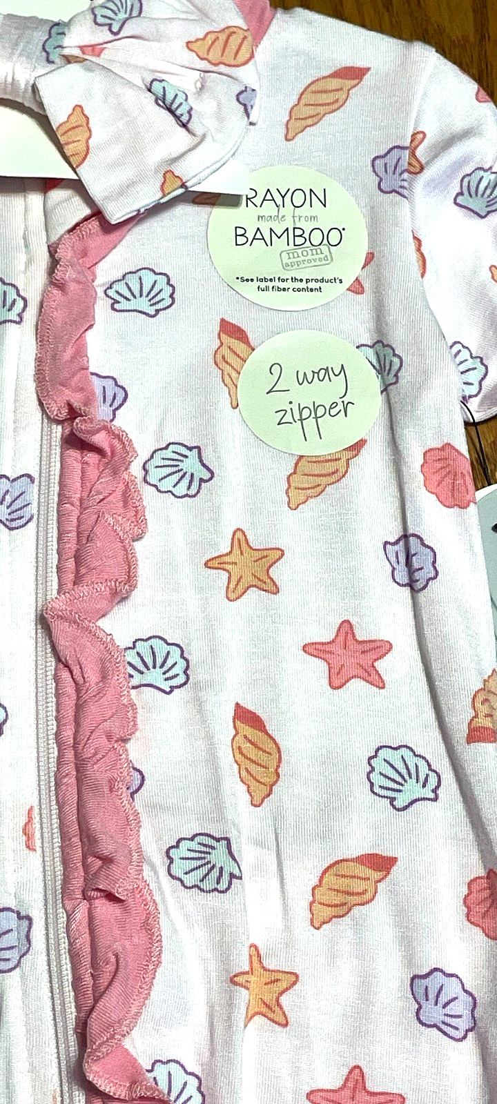 Milkberry Bamboo Shells Beach Sleeper Ruffles 2 Way Zipper New Girl Baby 0-3M