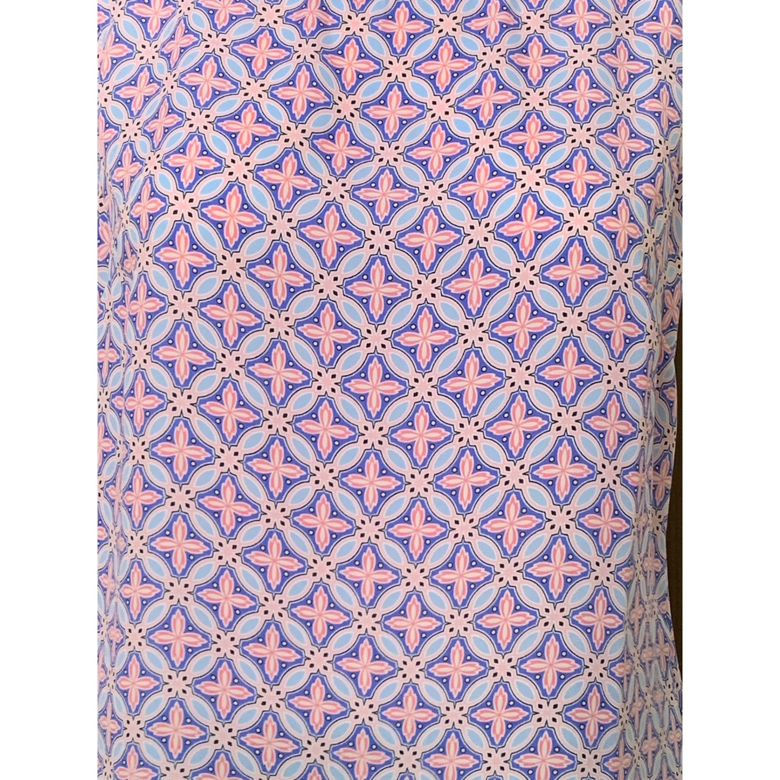 Talbots Petite Blue Pink Geometric Tile Print Sleeveless Shell Blouse SP
