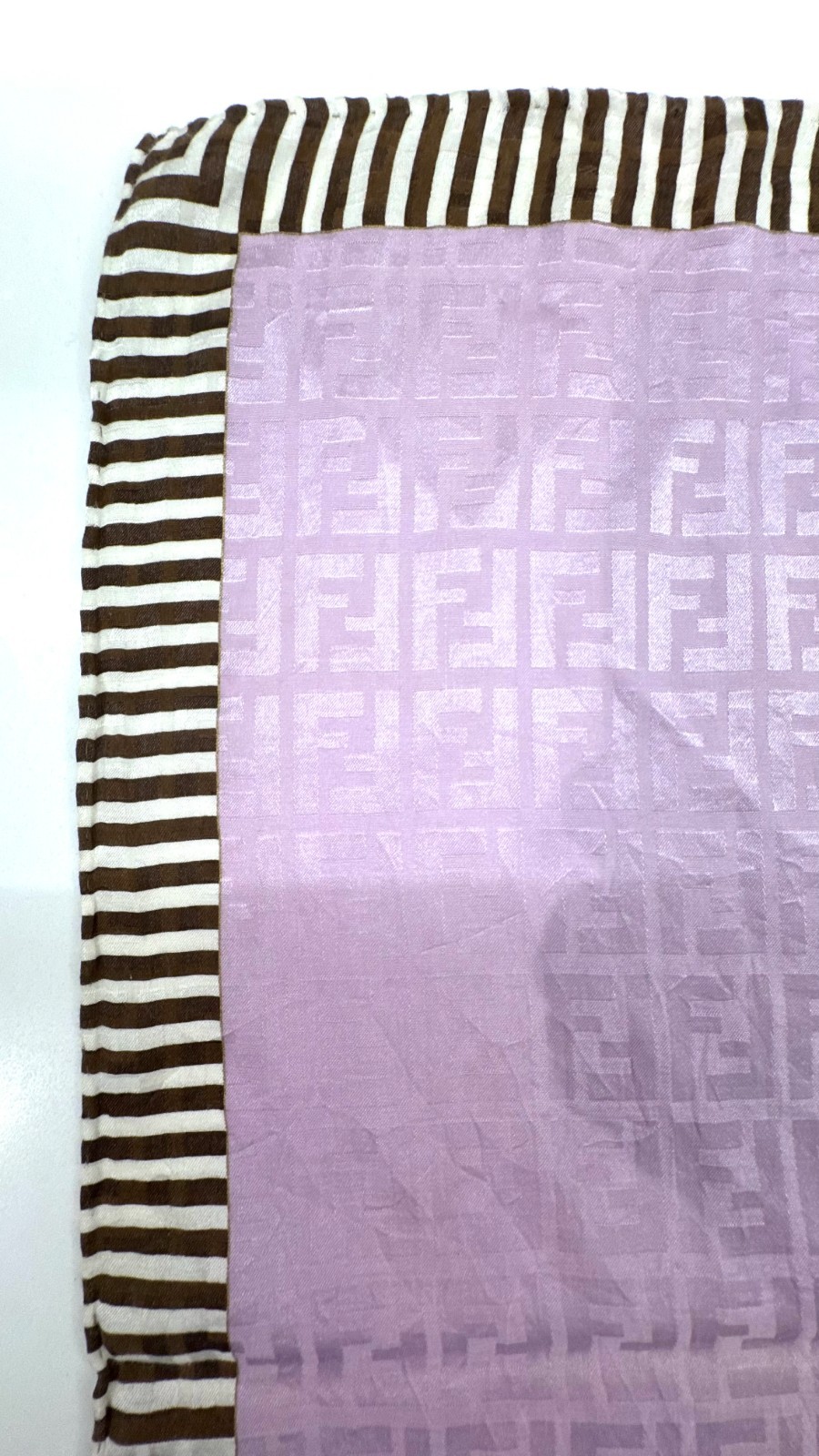 Fendi FF Monogram Pink Brown Striped Square Scarf 57cm Logo Vintage