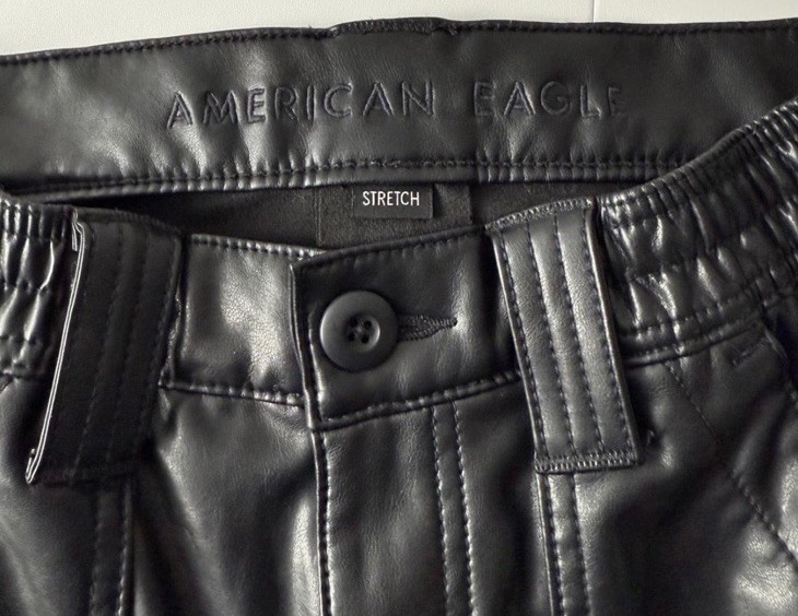 American Eagle Outfitters Black Faux Leather High Rise Cargo Pants Tapered
