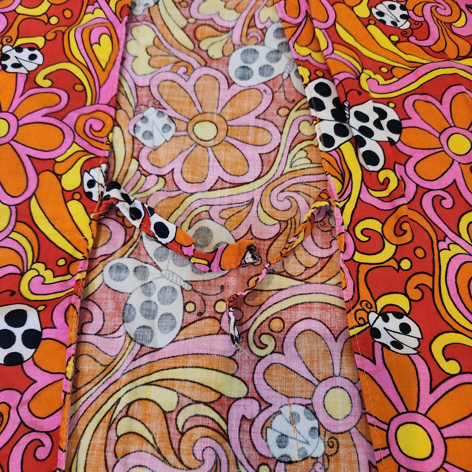 Vtg 60s Psychedelic DESIGN HOUSE Artist MCM Smock Apron MOD Flower Power Ladybug