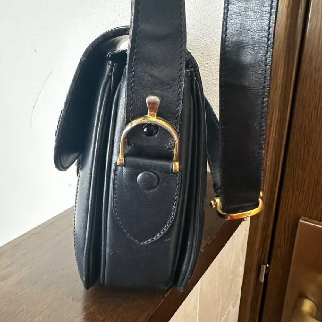 CELINE Horse Shoulder Bag Navy Leather Gold HW Carriage Box