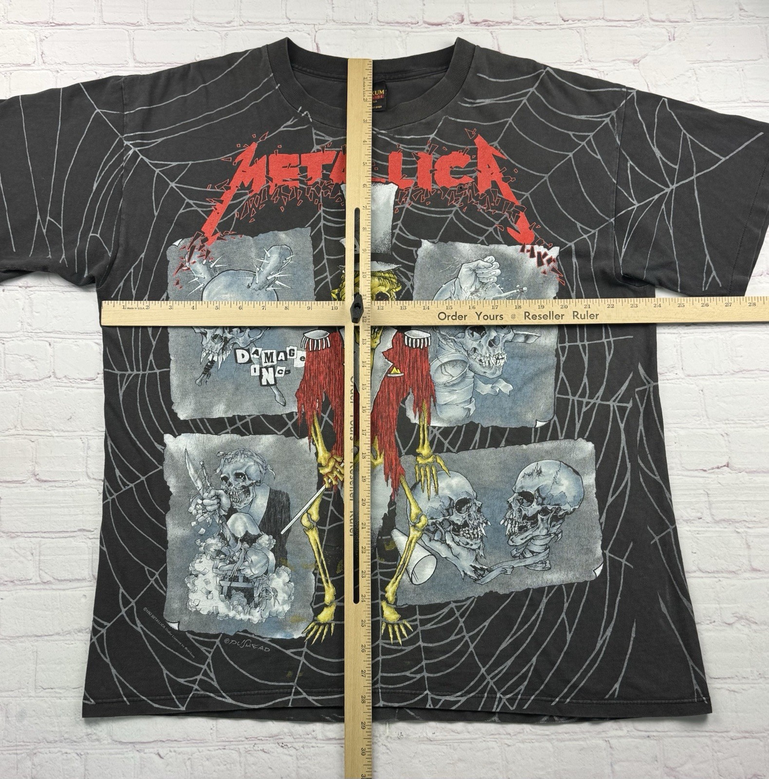 Metallica Vintage 1992 Pushead Ringmaster All Over Print Faded Gray T-Shirt XL