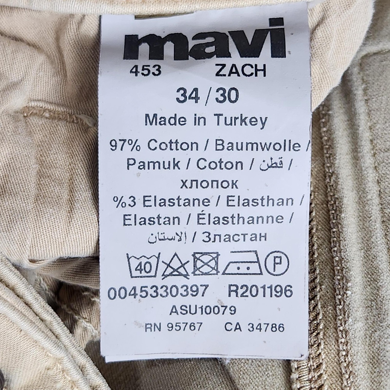 Mavi Jeans Mens 34×30 Beige Zach Straight Leg Denim Stretch Casual Pants