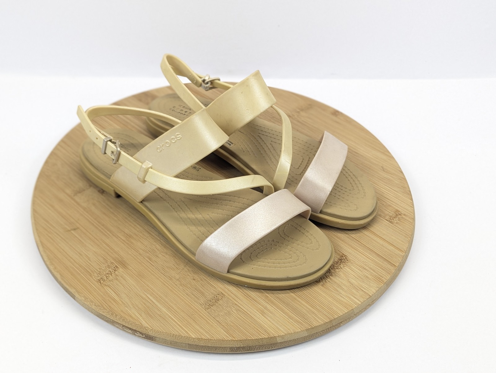 Crocs Tulum Womens 7 Sandal Pink Clay Shimmer Strappy comfort Slingback Buckle