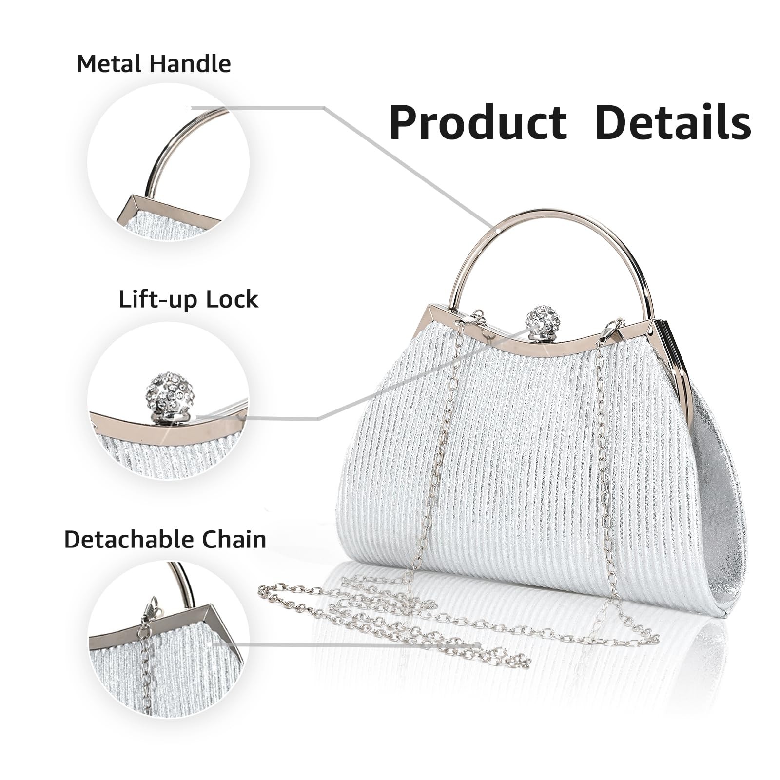 AIBAOWU Evening Bag for Women Sparkly Silver 9.3 x 7.7 x 2 inches, Y