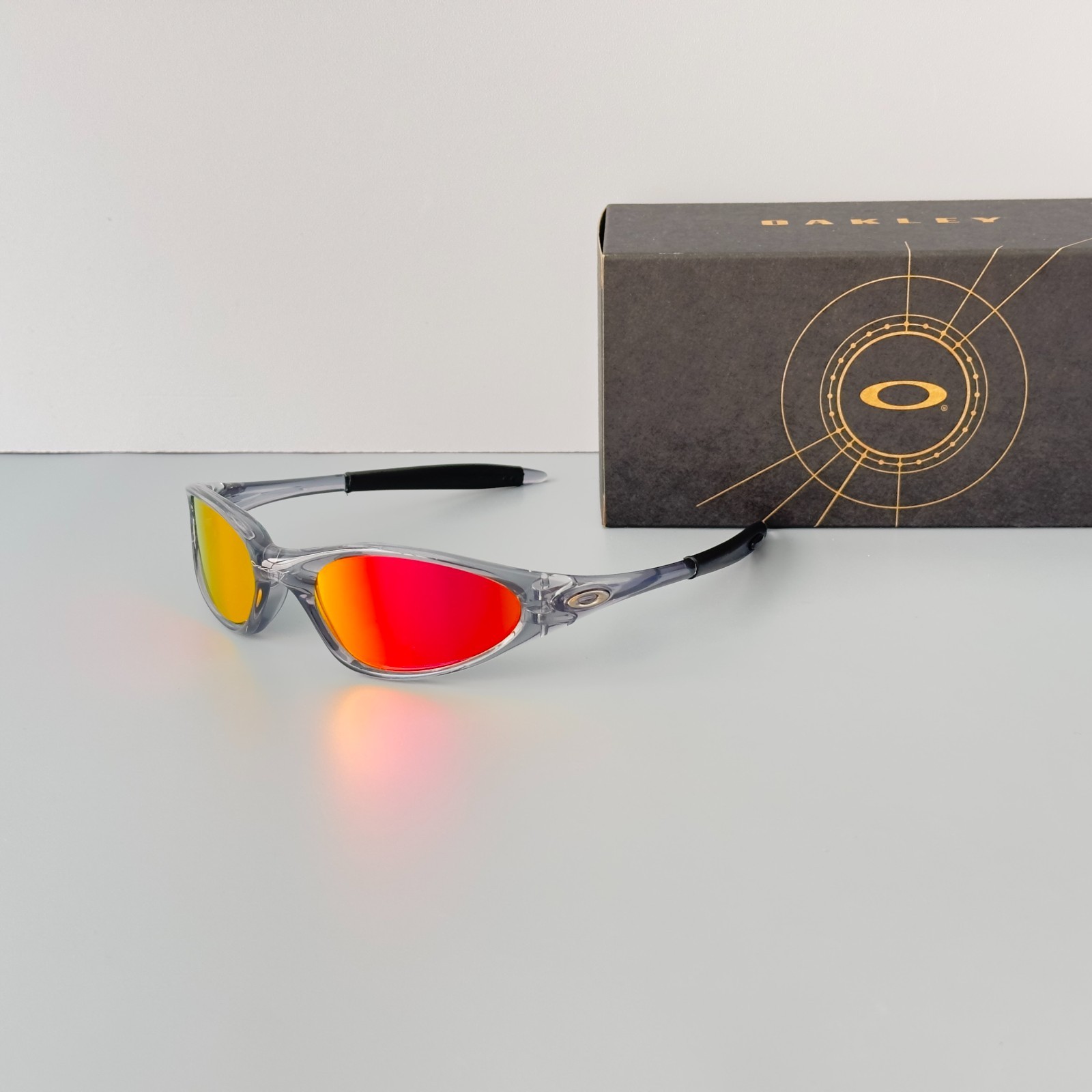 Oakley Eye Jacket 1.0 Smoke Clear Frame Red Iridium Lenses Vintage Sunglasses
