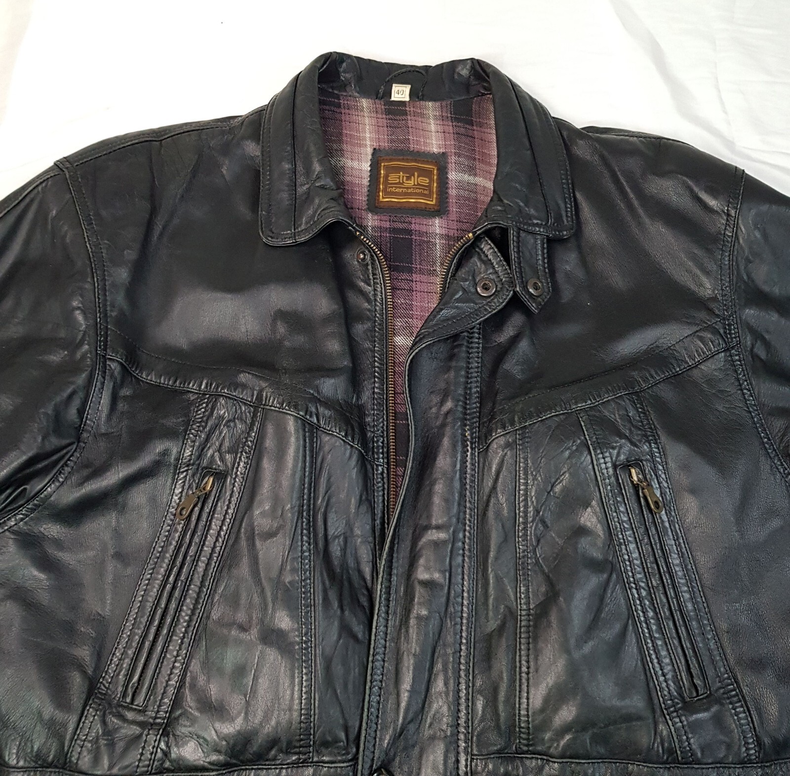 STYLE INTERNATIONAL SIZE XL MENS BLACK GENUINE LEATHER PARKA JACKET BIKER COAT