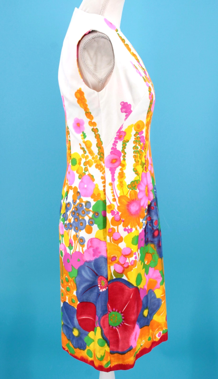 VTG 60s Psychedelic Floral Hawaiian Sheath Dress XS/S 1960s Alice Polynesian