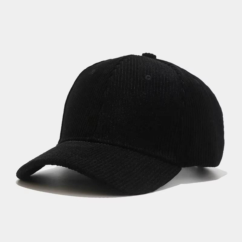 Black Corduroy Baseball Cap – Adjustable Vintage Dad Hat Casual Streetwear