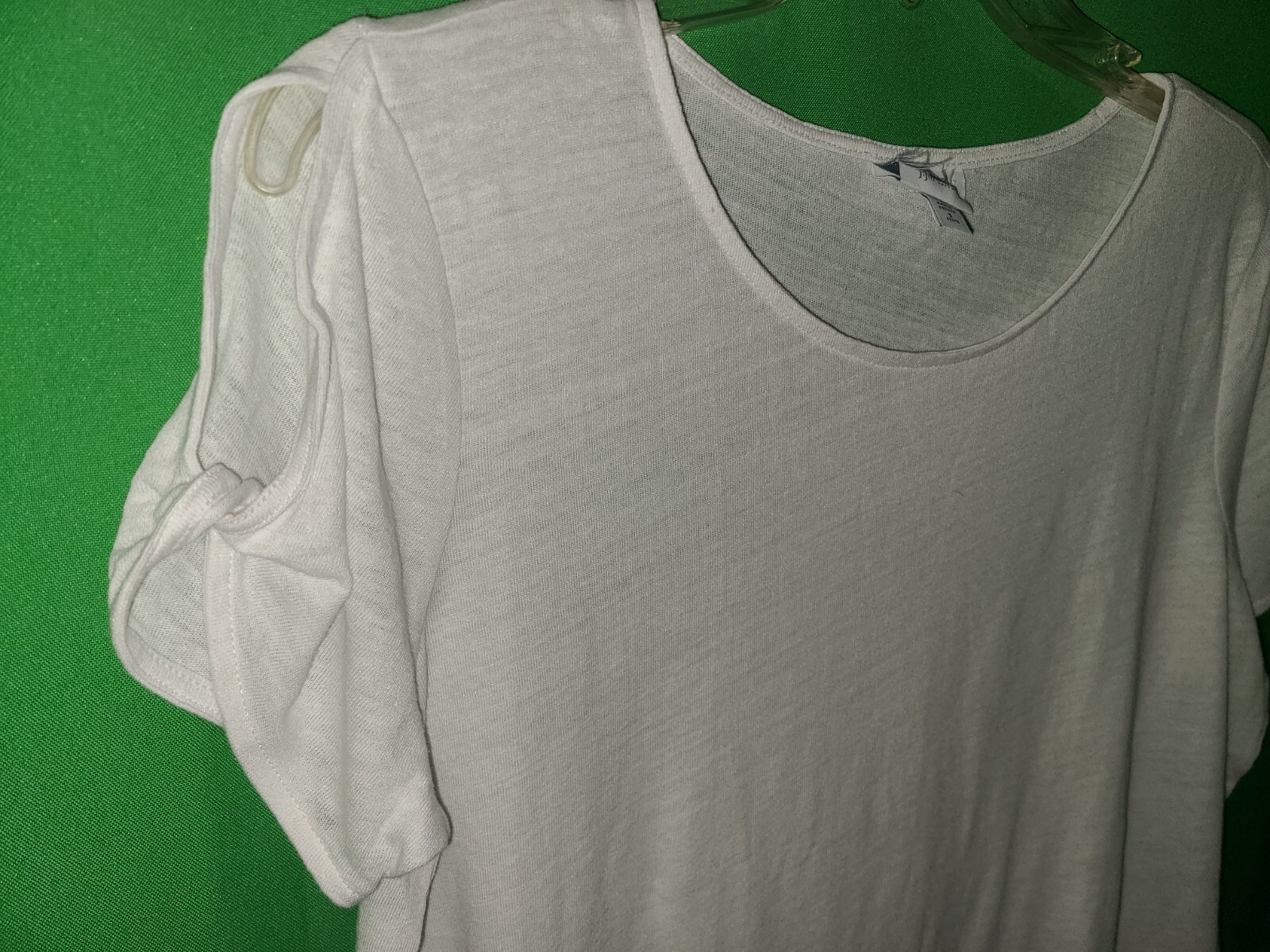 9027) NWOT J JILL petite small white linen blend knit top tee slit sleeve new PS