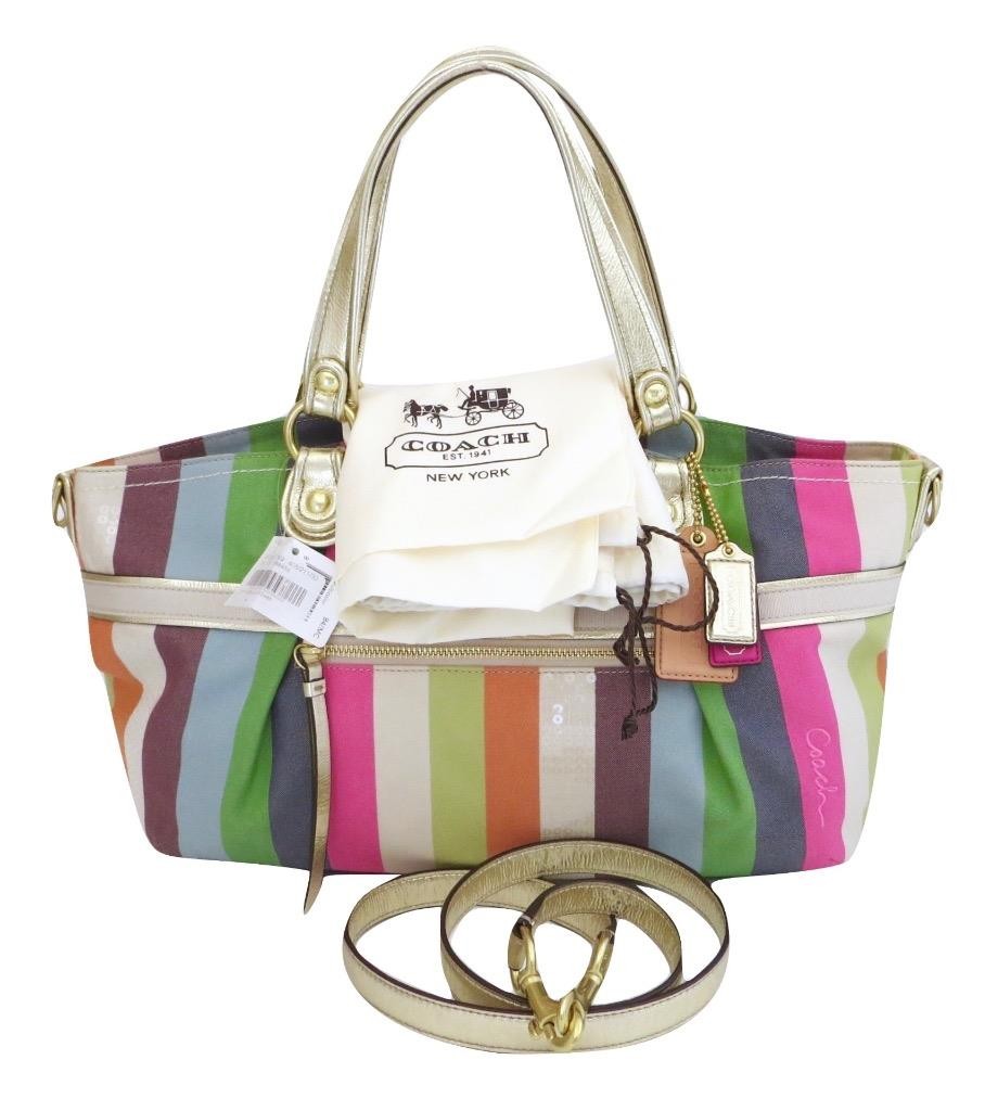 New Coach Legacy Striped Pink Green Blue Sequined Rocker Purse Crossbody RARE!