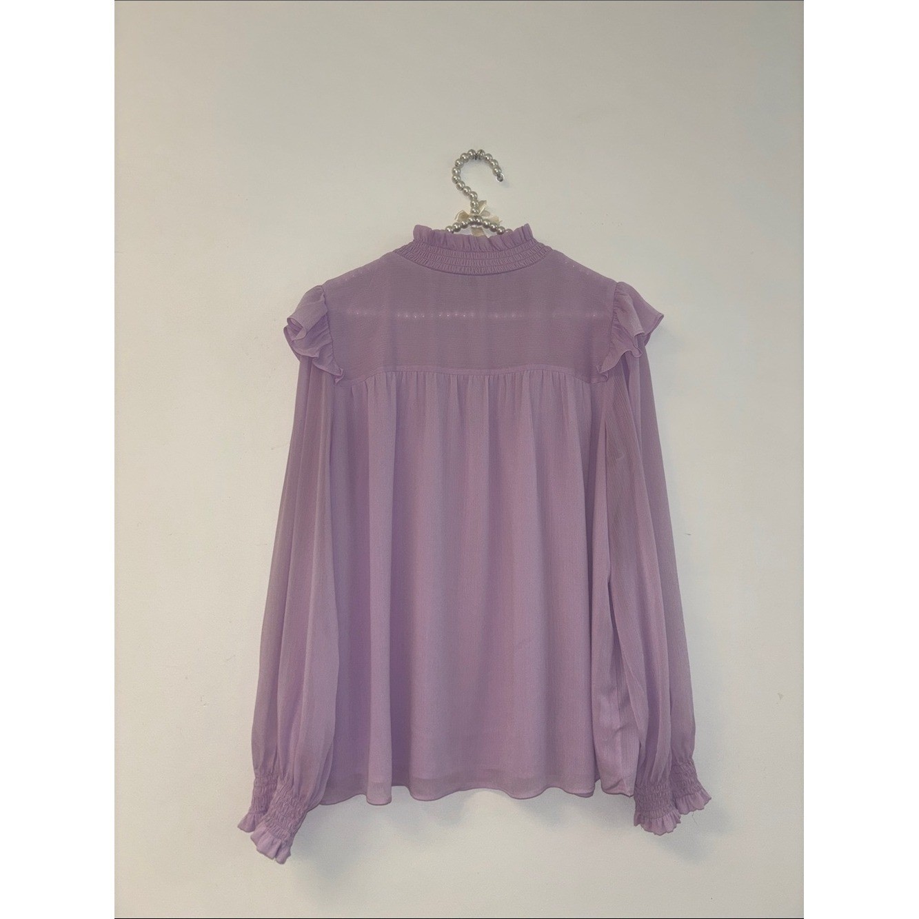 Ann Taylor Lavender Smocked Ruffle-Shoulder Blouse