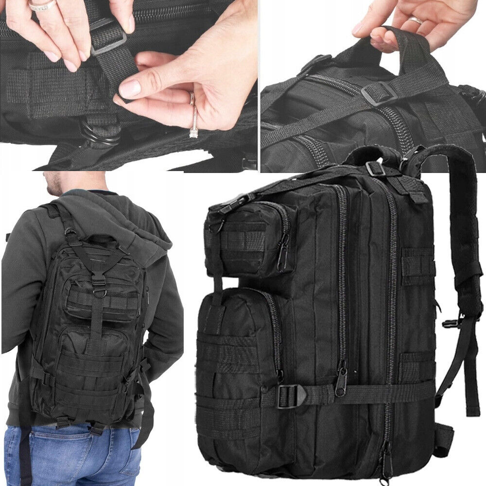 30L Outdoor Military Tactical Backpack Rucksack Camping Hiking Travel Bag Black