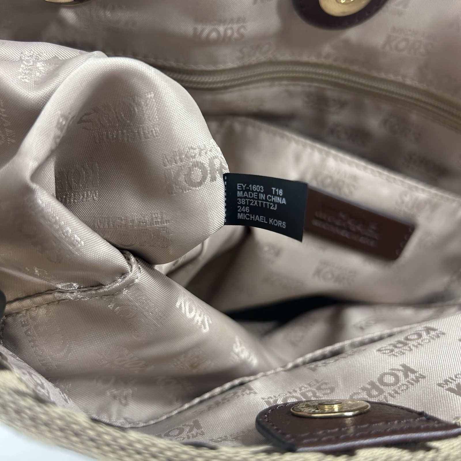 Michael Kors Jet Set Signature Jacquard Medium Tote Bag Tan 38T2XTTT2J EUC