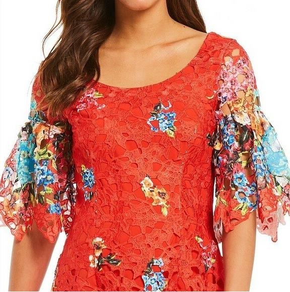 Belle BADGLEY MISCHKA ‘Cynthia’ Lace Eyelet Floral Scalloped Sheath Dress, 0