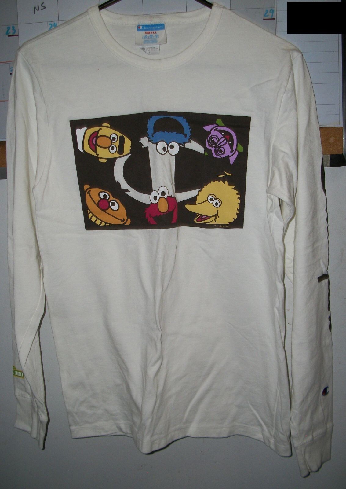 VTG Champion x Sesame Street x Naturel Mens Elmo Long-Sleeve T-Shirt Sz S