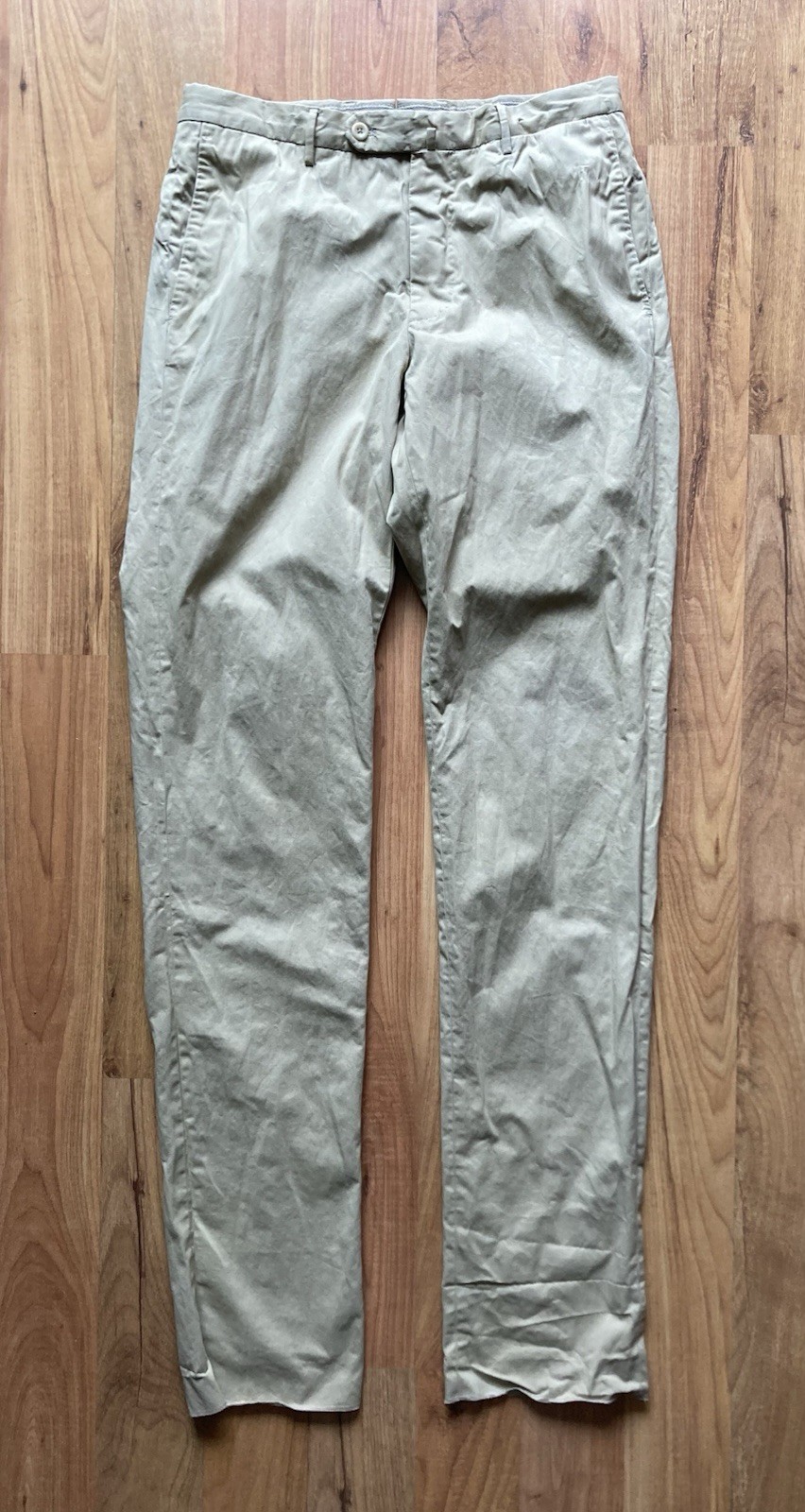 Incotex Slowear Classic Fit Beige Mens 32×37 Unhemmed Chino Pants Trousers