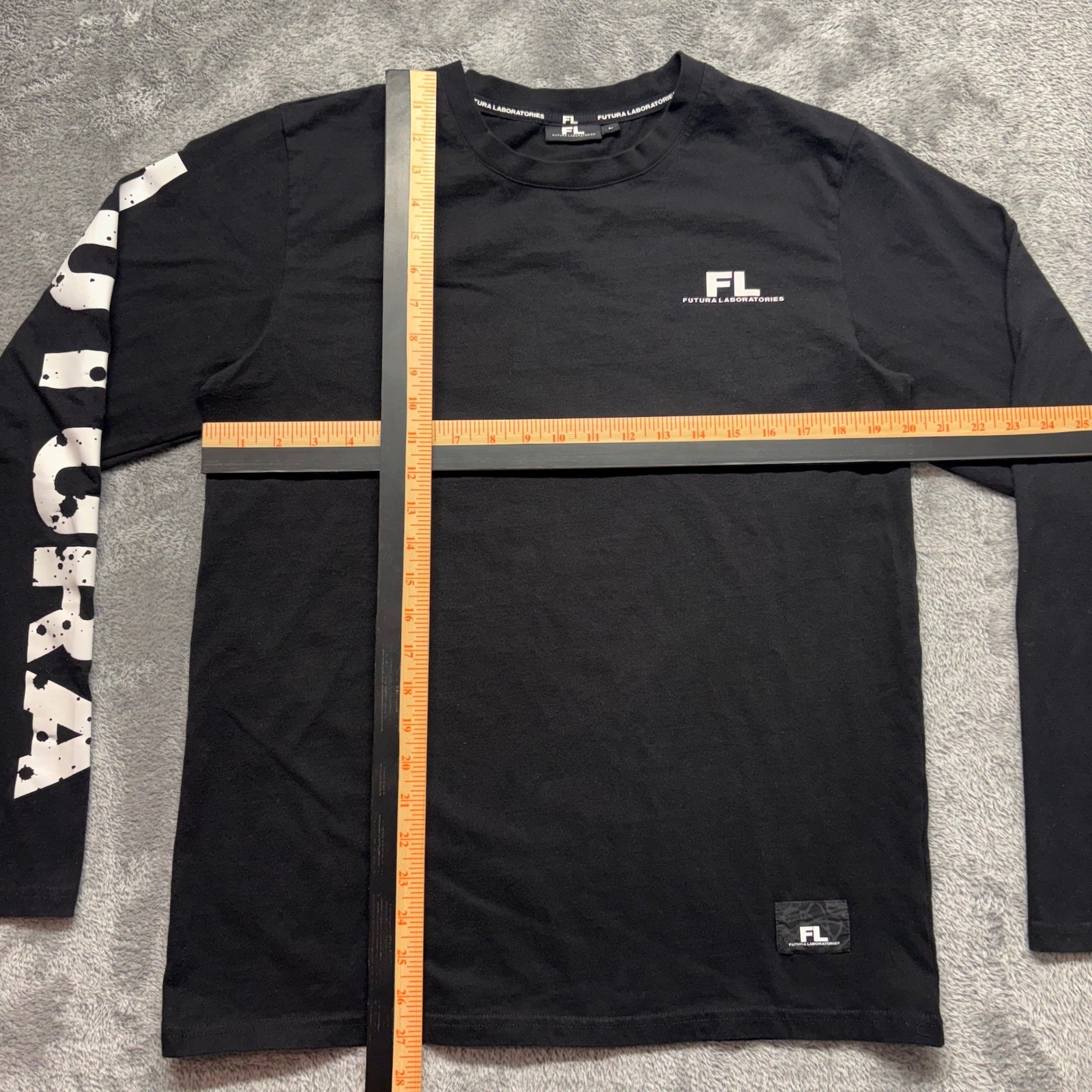 Futura Laboratories Long Sleeve Shirt Mens L Black Good Graphic Logo FL Tee