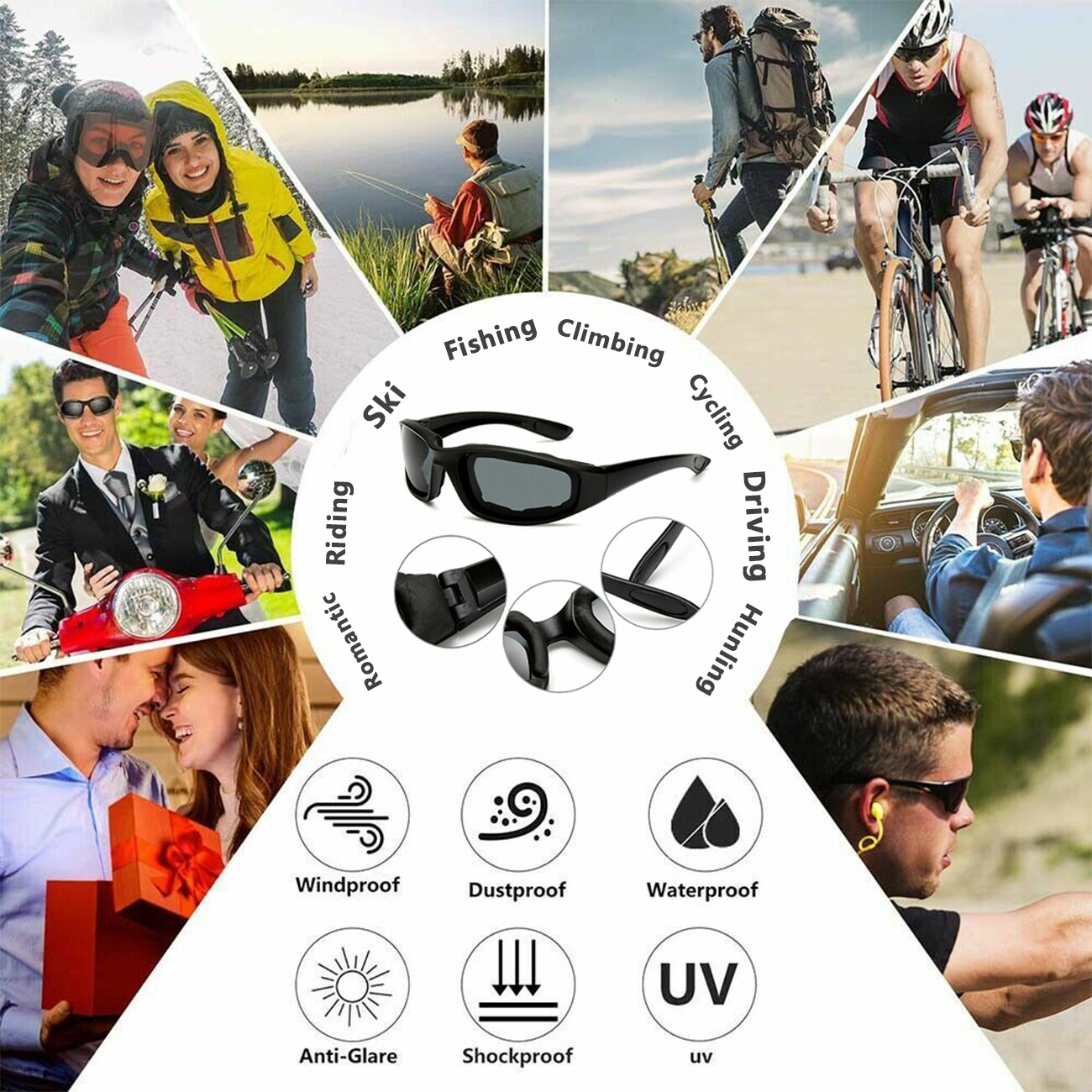 Gray Chopper Foam Padded Motorcycle Riding Glasses Sunglasses Windproof Goggles