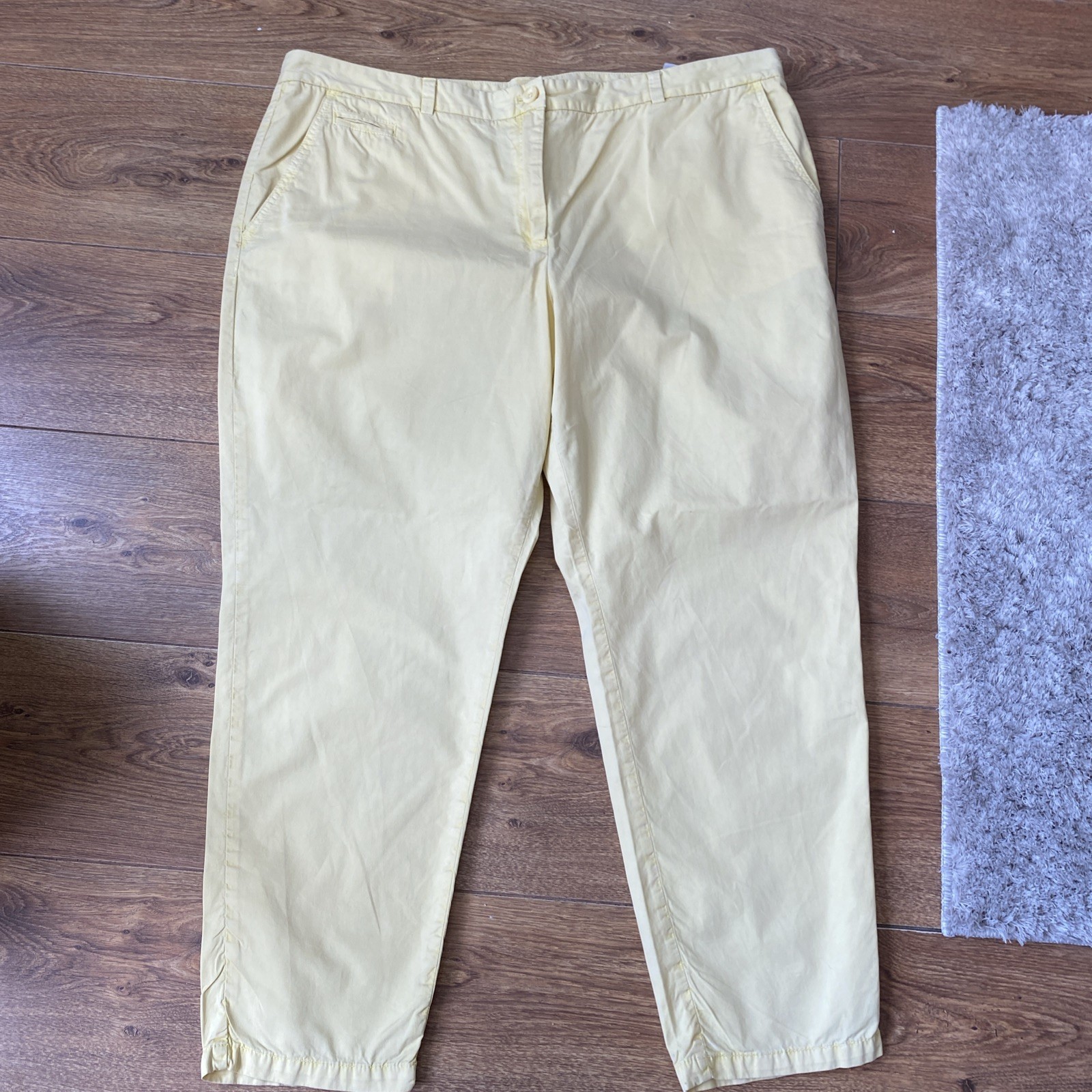 Marks & Spencer Pastel Lemon Yellow Cotton Summer Chino Trousers Size 20 Short
