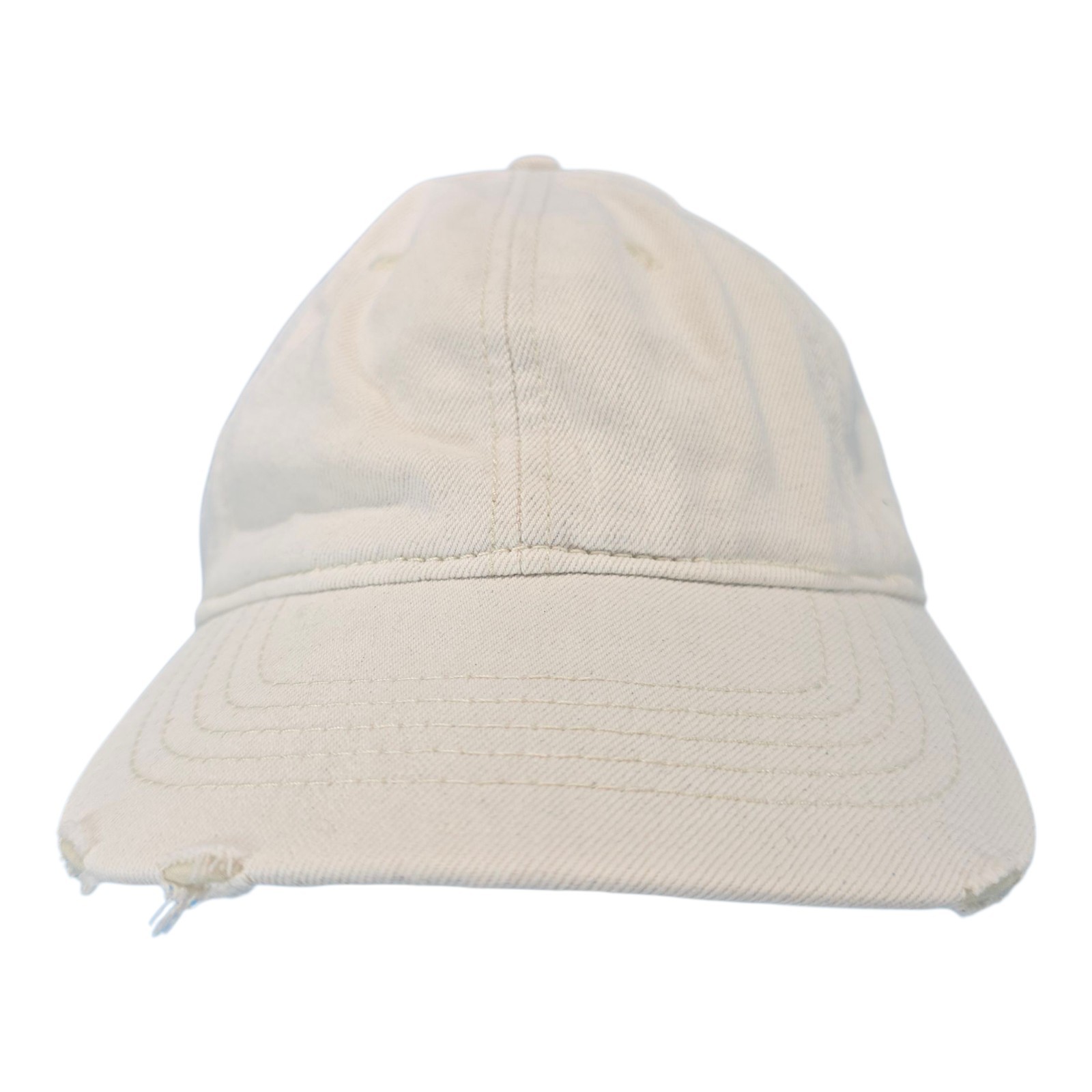 Washed Cotton Twill Baseball Cap Distressed Dad Hat White Adjustable