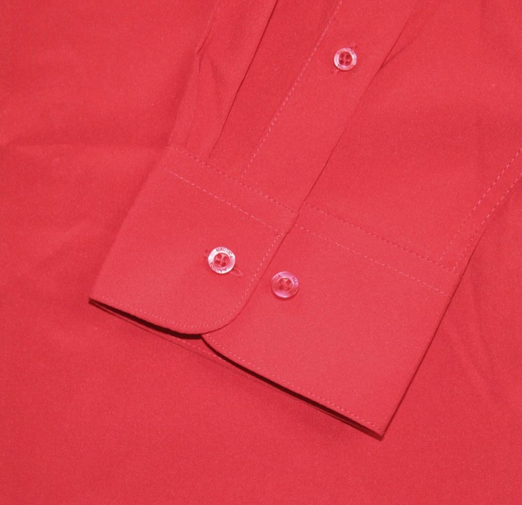 Nautica Shirt Mens XL 34-35 Long Sleeve Slim Fit Button Front Stretch Red NEW