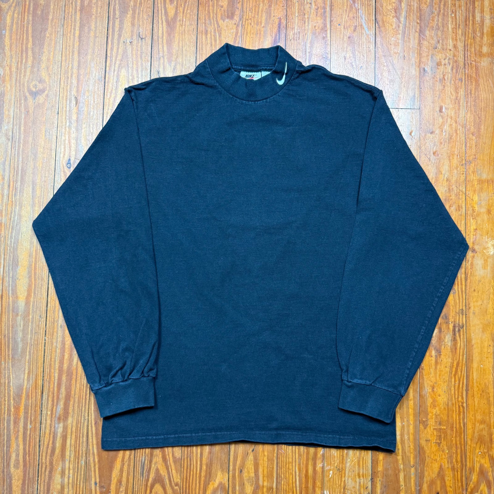 Vintage Nike Mock Neck Shirt Mens Size Medium Black Long Sleeve Swoosh 90s