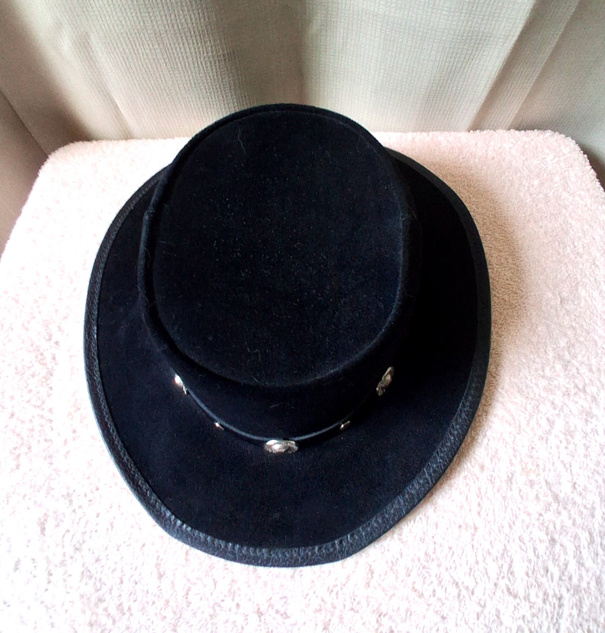 Vintage Winfield Cover Company Black Leather/Suede Hat Cowboy Western Adult S