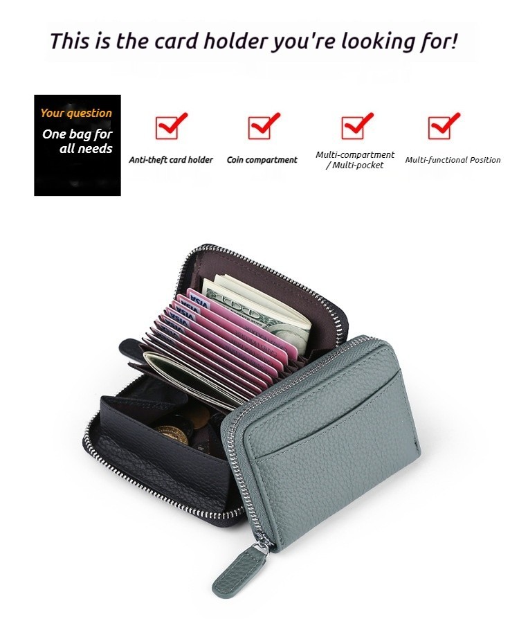 Accordion Style Leather Card Holder RFID Anti-Theft Card Case Coin Change Purse