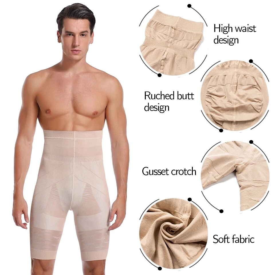 Mens Compression High Waist Slimming Shorts Tummy Control Body Shaper Pants