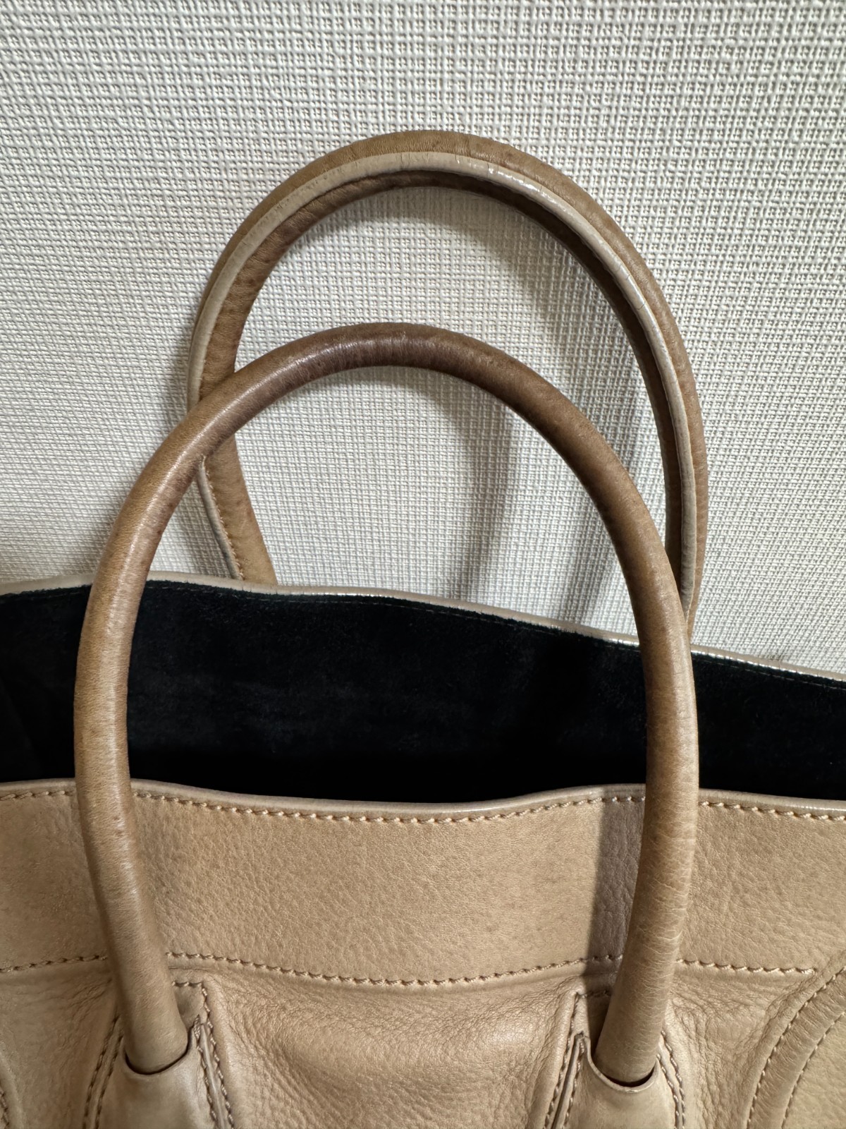 CELINE Luggage Phantom Tote Bag Handbag Shoulder Bag Leather Greige Authentic JP
